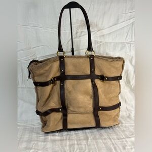 Salvatore Ferragamo Tan Suede Shearling Tote